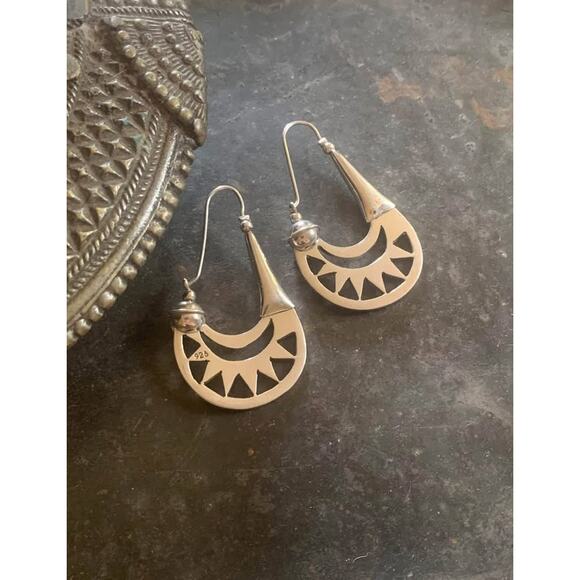 Vintage Sterling Silver Sunburst Hoop Earrings – 925 TAXCO Mexican silver hoops - Picture 5 of 8